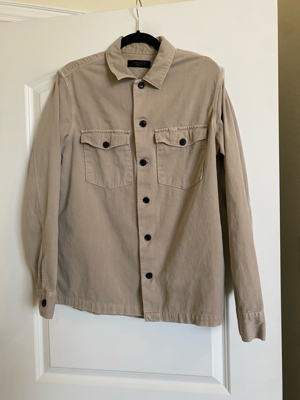 AllSaints Men’s Beige Shirt Jacket with Chest Pockets